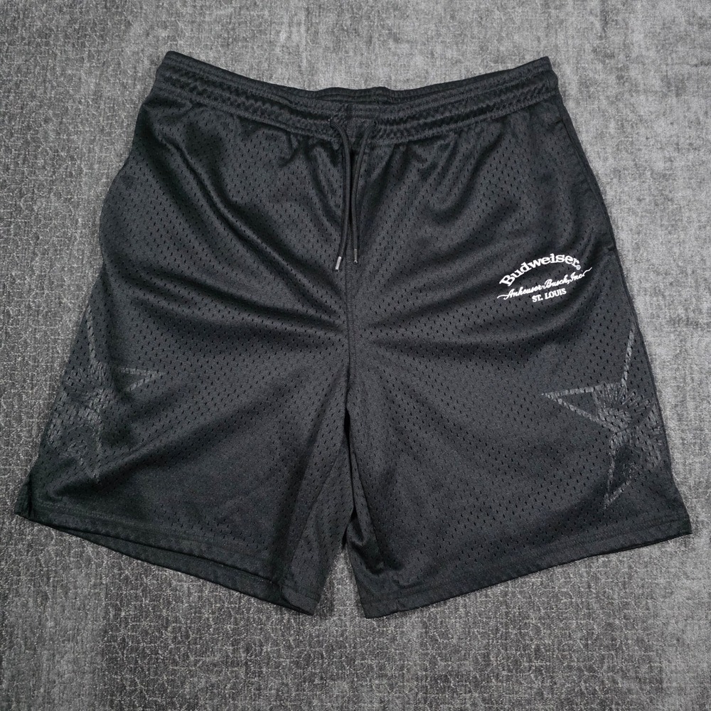 Budweiser Beer PacSun Mens Medium Mesh Athletic Shorts Black Star Graphic Party